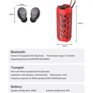 Outdoor Wireless Bluetooth Earbuds & Speaker RED