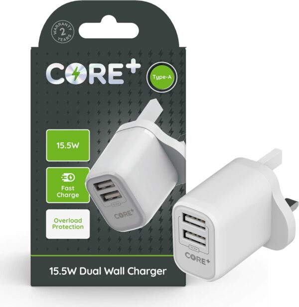 Core + 15.5W Dual Wall Fast Charger UK